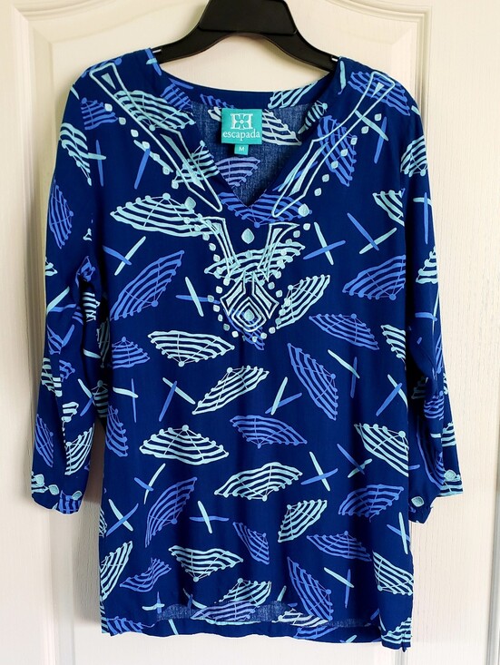 Escapade Tops - Escapada Living Blue Beach Umbrella Tunic Top And Or Cover-up, Medium Like New